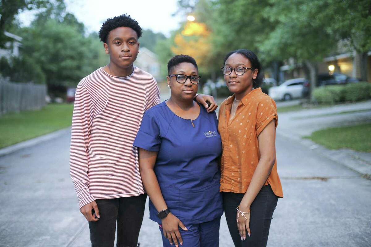 Jennifer Brown and her 17-year-old twin children, Jayce and Jordynn Pruitt. The children went to school the day after a January shooting injured a student at Atascocita High School.