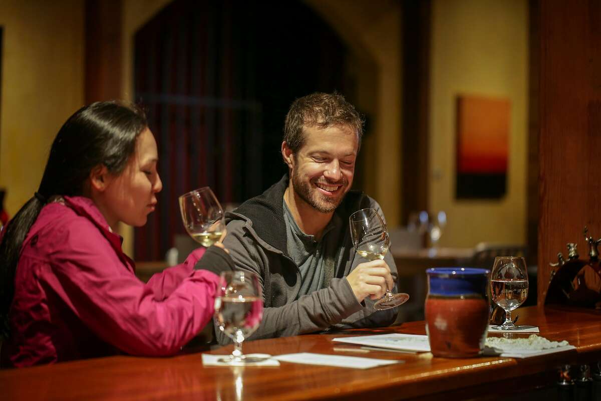 Mika Leonard and Ryan Gall of Denver enjoy a tasting at Merryvale Winery on Monday, March 4, 2019, in St. Helena, Calif.