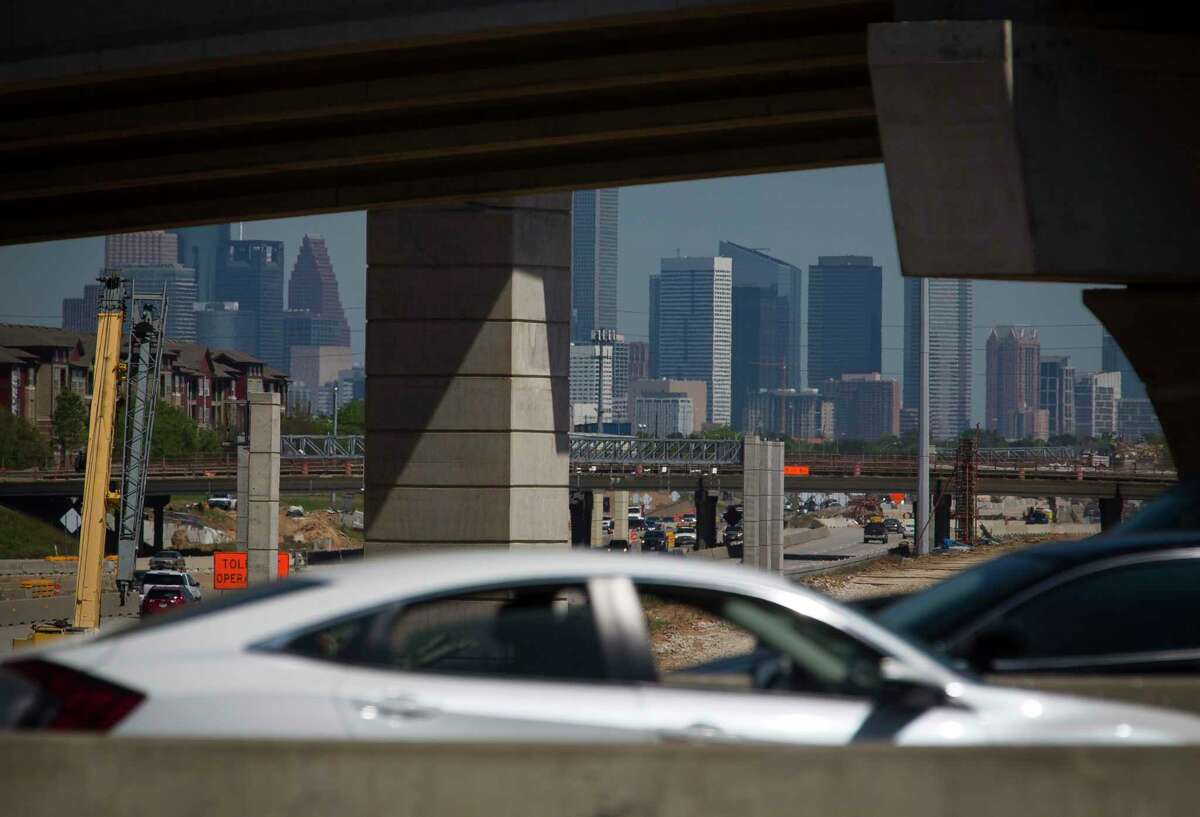 Traffic rolls by on Loop 610 as work continues on the new tollway in the center of Texas 288 on March 27, 2019 in Houston.