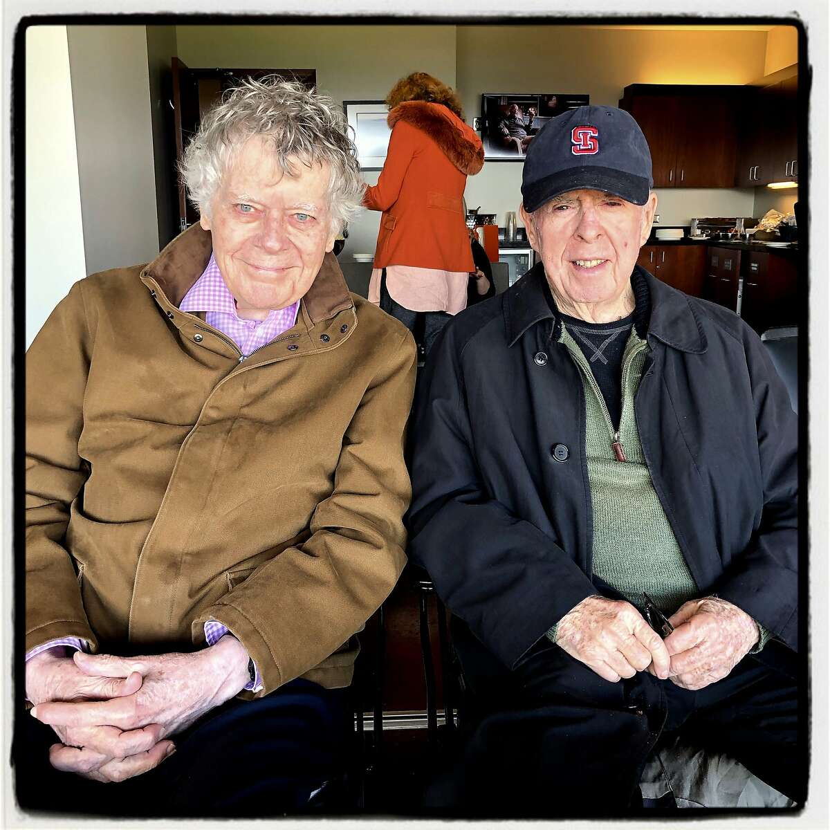 St. Ignatius College Prep alum and loyal Giants fans Gordon Getty (left) and John Mallen at Opening Day. April 5, 2019.