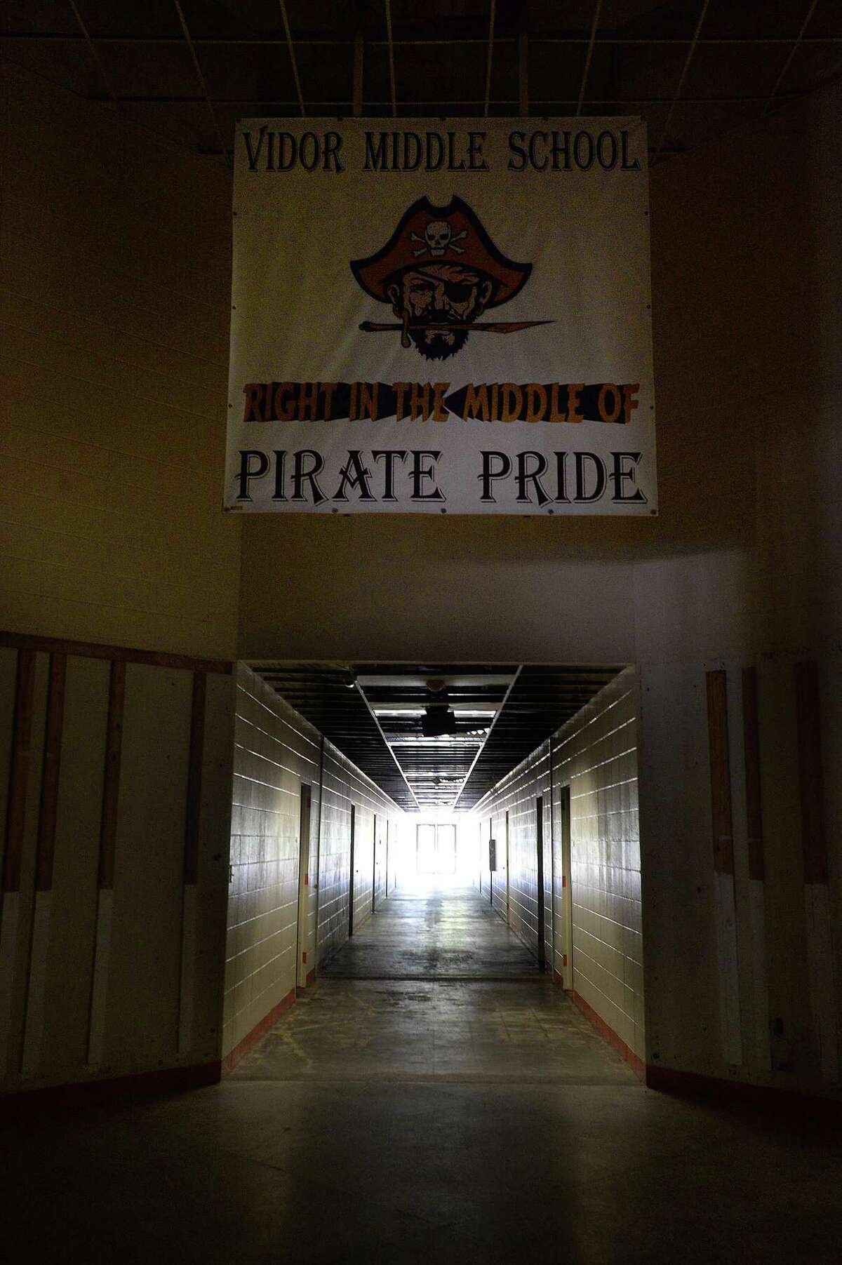 Vidor MIddle School remains closed after being gutted following flood damage from Tropical Storm Harvey nearly two years ago. Principal Kerri Pierce says the district still is awaiting word from FEMA about funds to either repair or rebuild the school. Photo taken Wednesday, March 27, 2019 Kim Brent/The Enterprise