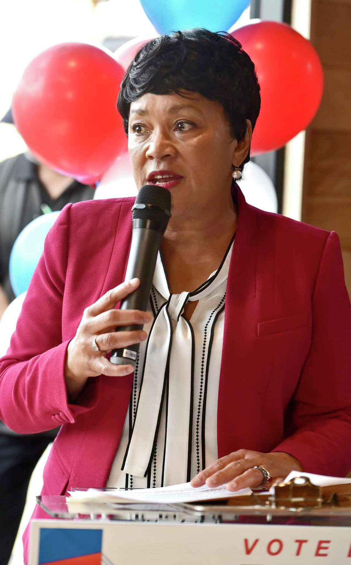 New Haven, Connecticut - Saturday, April 13, 2019: New Haven Mayor Toni Harp at her rally Saturday at the Stack barbecue restaurant in New Haven kicking of her re-election campaign.