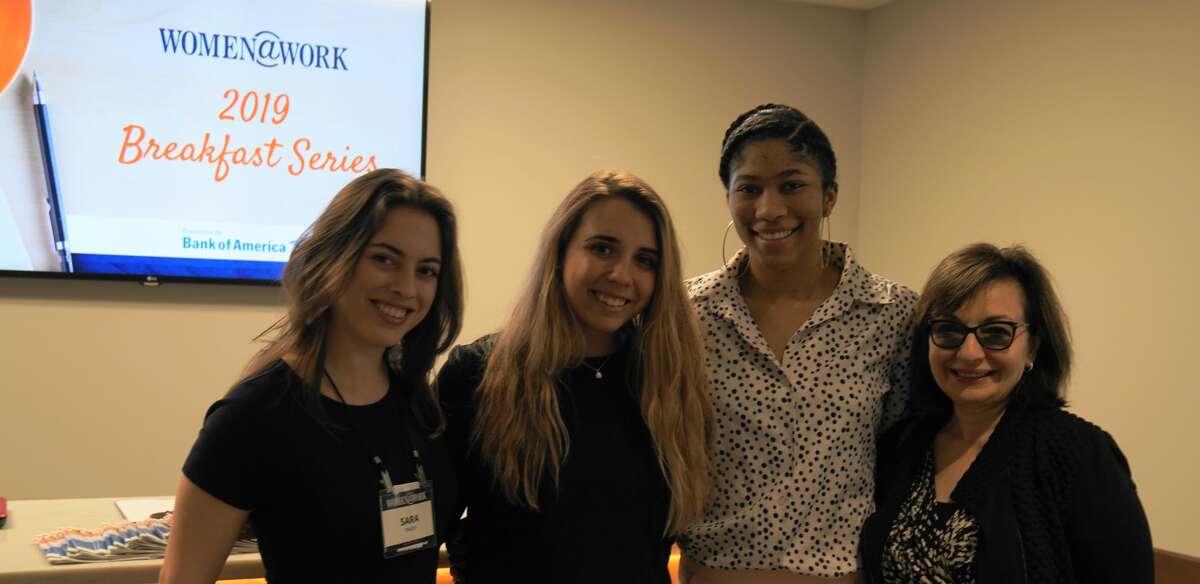 From left: Women@Work Senior Editor Sara Tracey, Marketing Assistants Natalia Robinson and Dakota Jackson, and Advisory Board member Sandy Mergian at the Women@Work Breakfast, held at the Hearst Media Center, on Wednesday, April 10, 2019, in Colonie, N.Y. Not a member of Women@Work yet? Join today at https://womenatworkny.com/checkout/