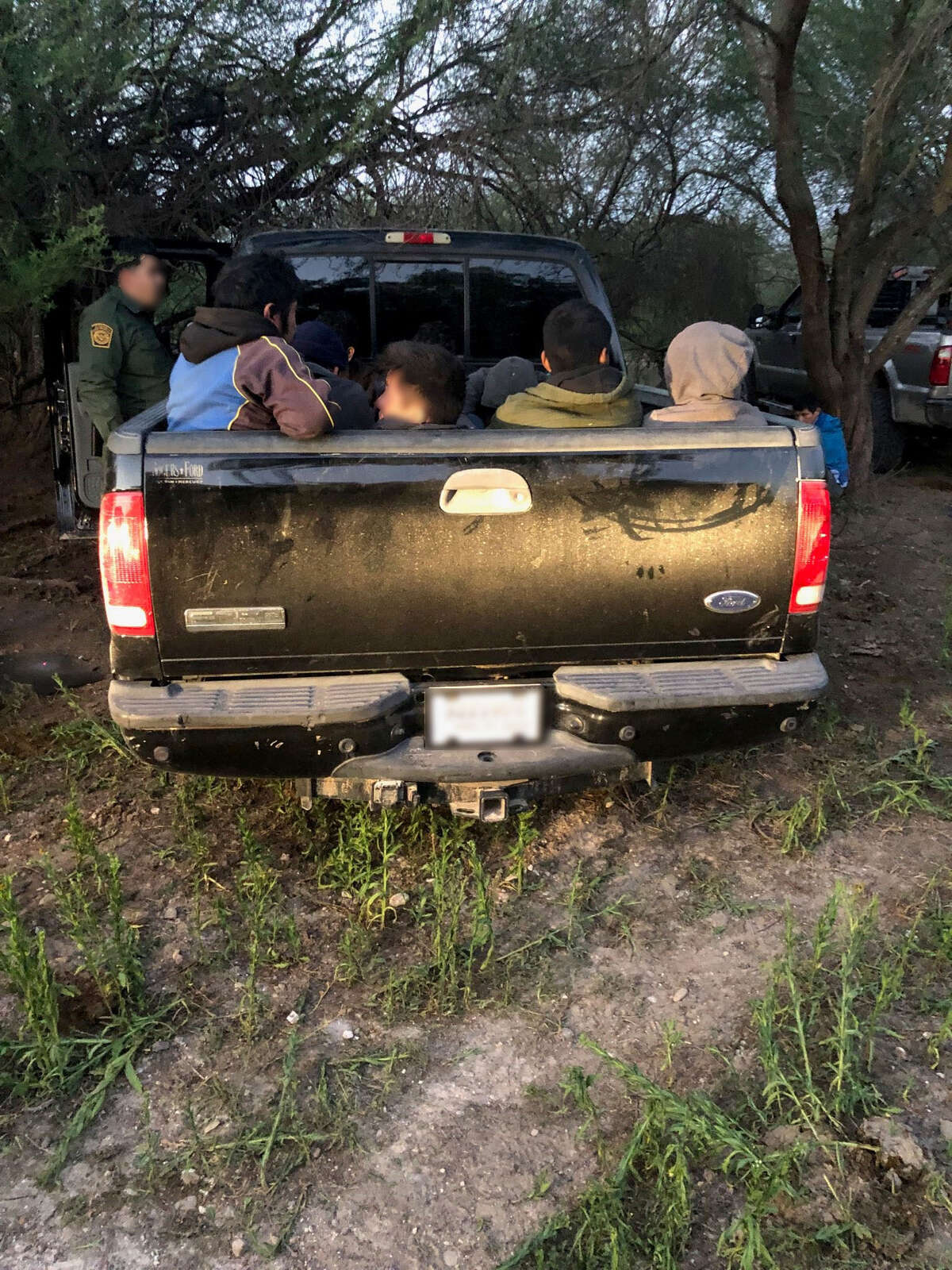 Shown is one of the pickup trucks used in the attempted smuggling attempt of 57 migrants.