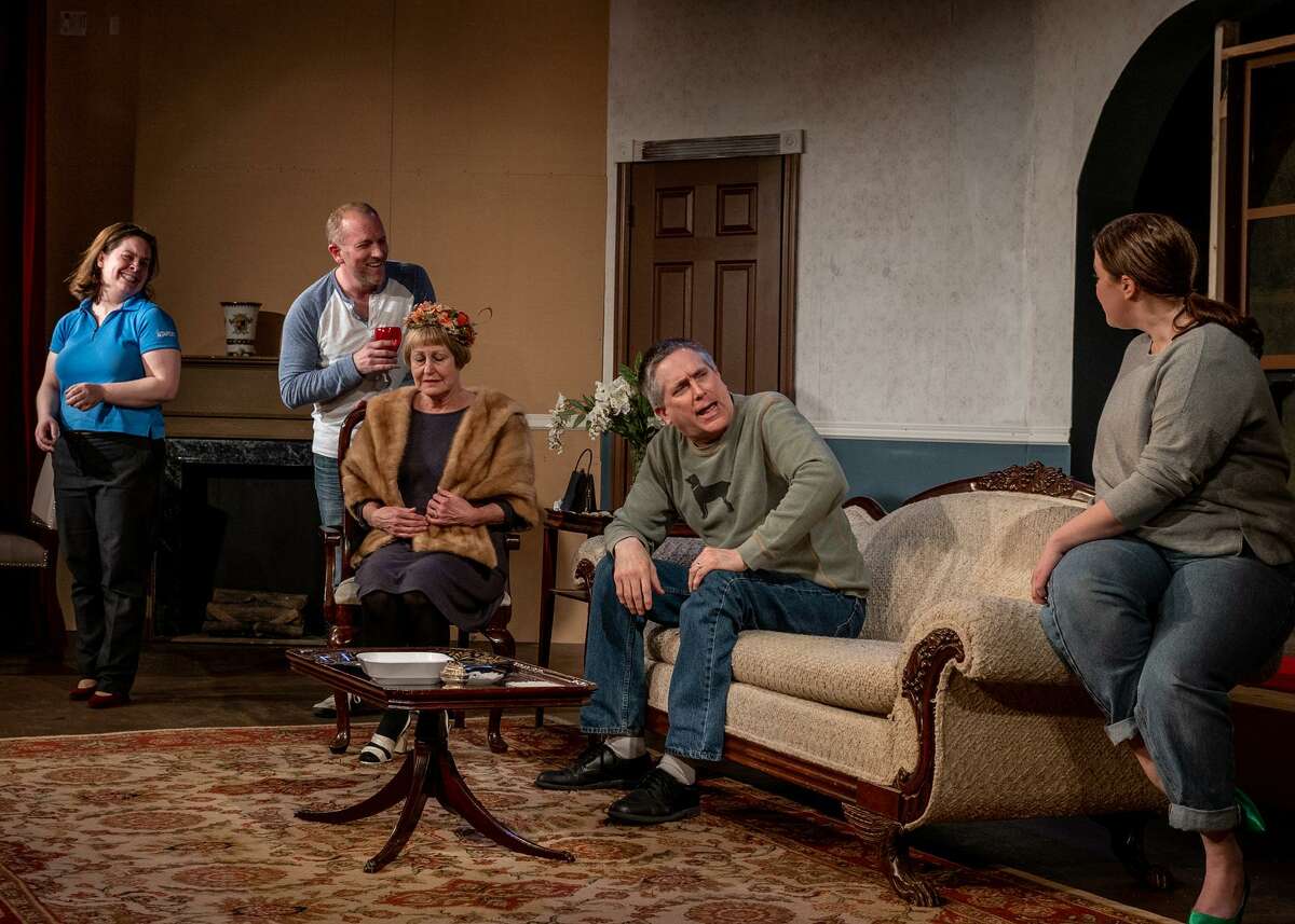 Morgana Kate Watson, left, Tony Bosco-Schmidt, Laurel Lettieri, Dean Alexander and Molly Wheaton rehearse a scene for “Perfect Arrangement.” The comedy is onstage at the Brookfield Theatre for the Arts, April 26 - May 11.