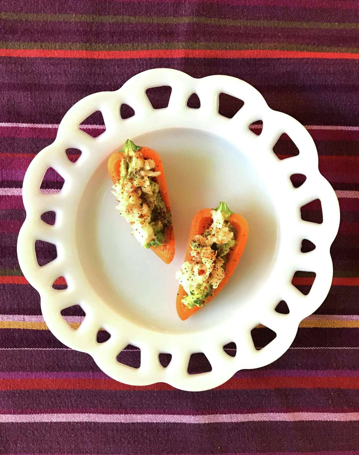 Fiesta stuffed mini peppers 3 ways: shrimp, bean and cheese and Mexican