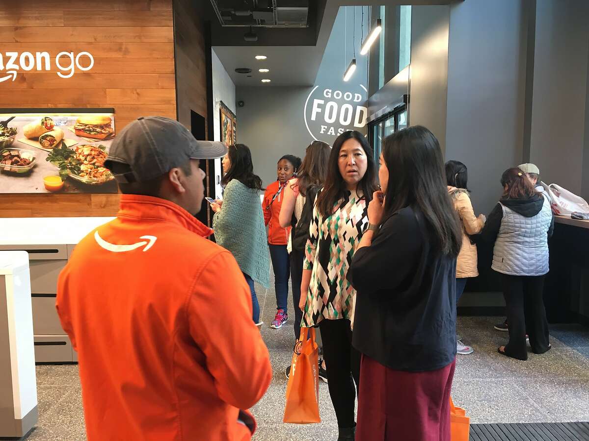 Inside the Amazon Go store on 575 Market St., the company’s third output in San Francisco. Shoppers can walk into the store, scan their phones via the Amazon Go app to get through the turnstile, pick up an item(s) and walk out with with updated digital receipts on their phones.