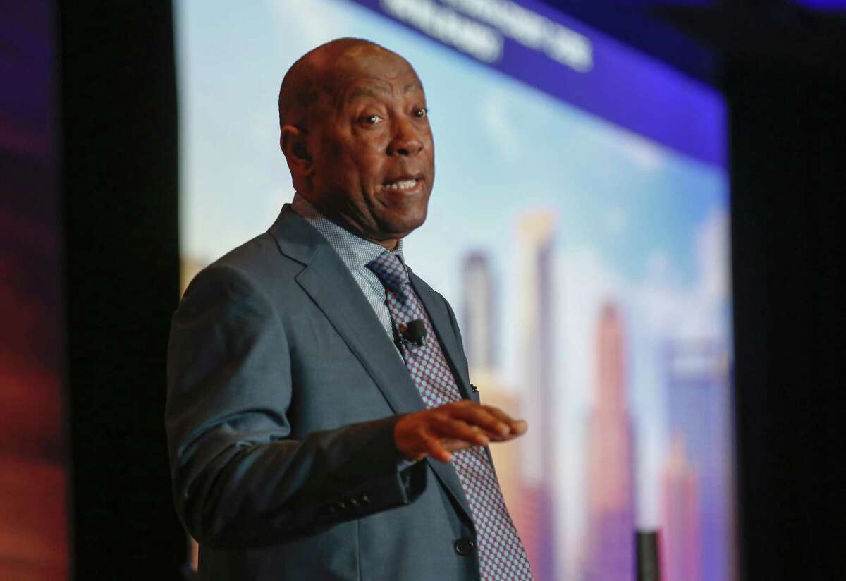 Mayor Sylvester Turner speaks at the Microsoft IoT in Action Solution Builder Conference Tuesday, April 16, 2019, in Houston.