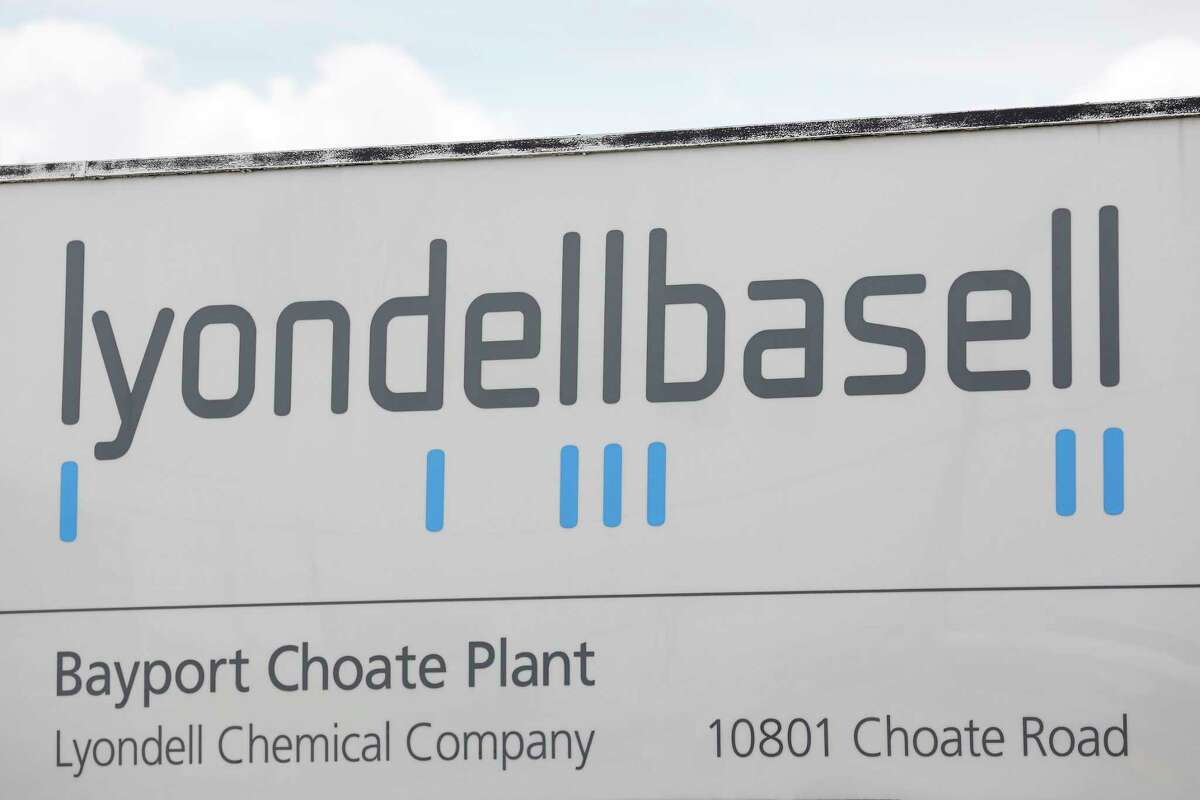 A view of the sign to the plant during a plant tour at at LyondellBasell's petrochemical plant in Pasadena, TX on Tuesday, April 16, 2019.