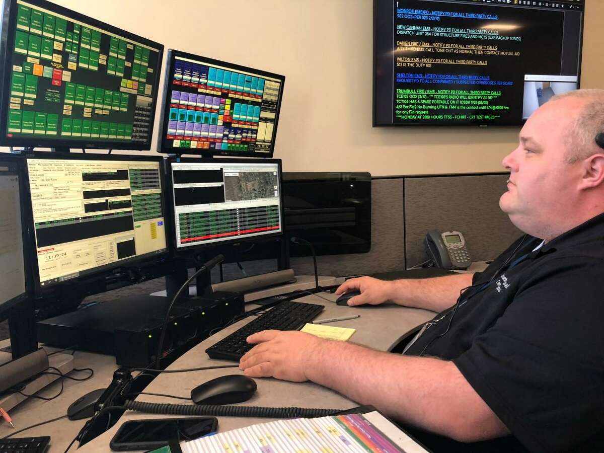 Dispatcher Chris Jensen on the job at SWRCC’s new, larger and more technologically advanced facility in the office building at 100 Beard Sawmill Road.