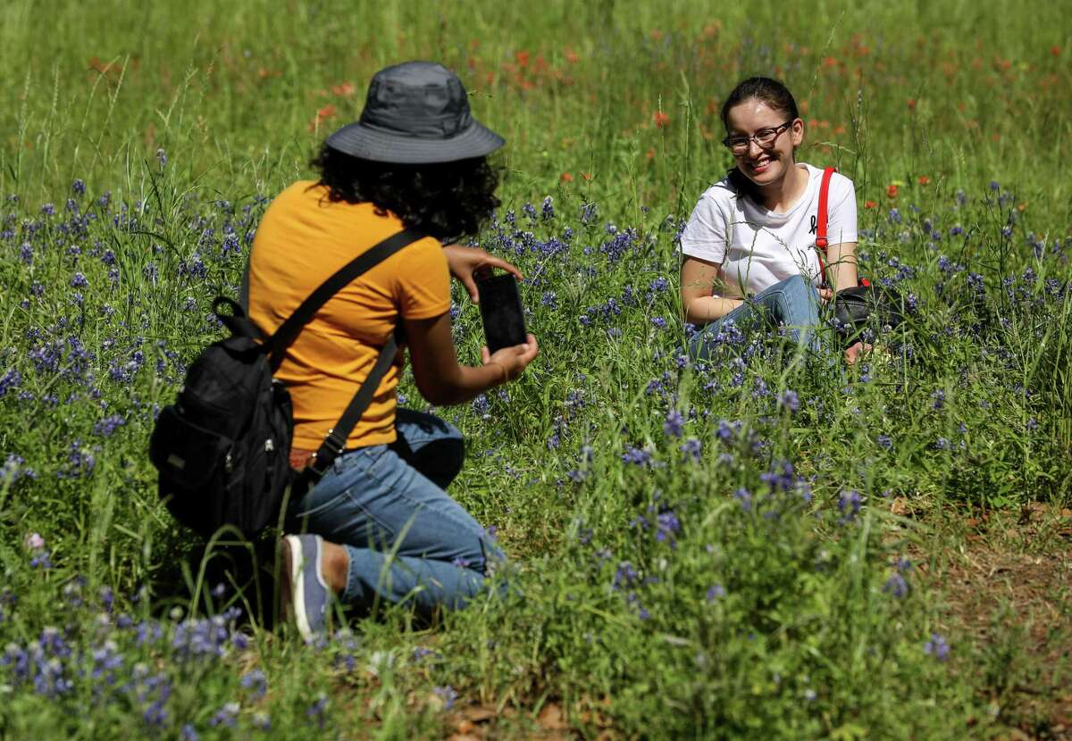 Shikha Sontakke, left, takes a picture of Nely Ochoa as they visit Washington-on-the-Brazos State Park with a group of about 40 English-language learners on Monday, April 15, 2019, in Washington, Texas.