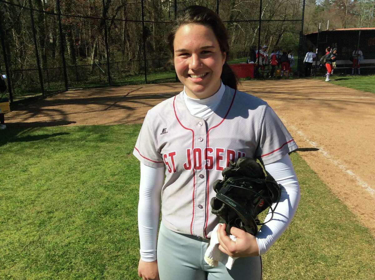 St. Joseph junior Payton Doiron pitched a complete-game shutout in the team’s 8-0 win over host Greenwich on Wednesday, April 18, 2019.