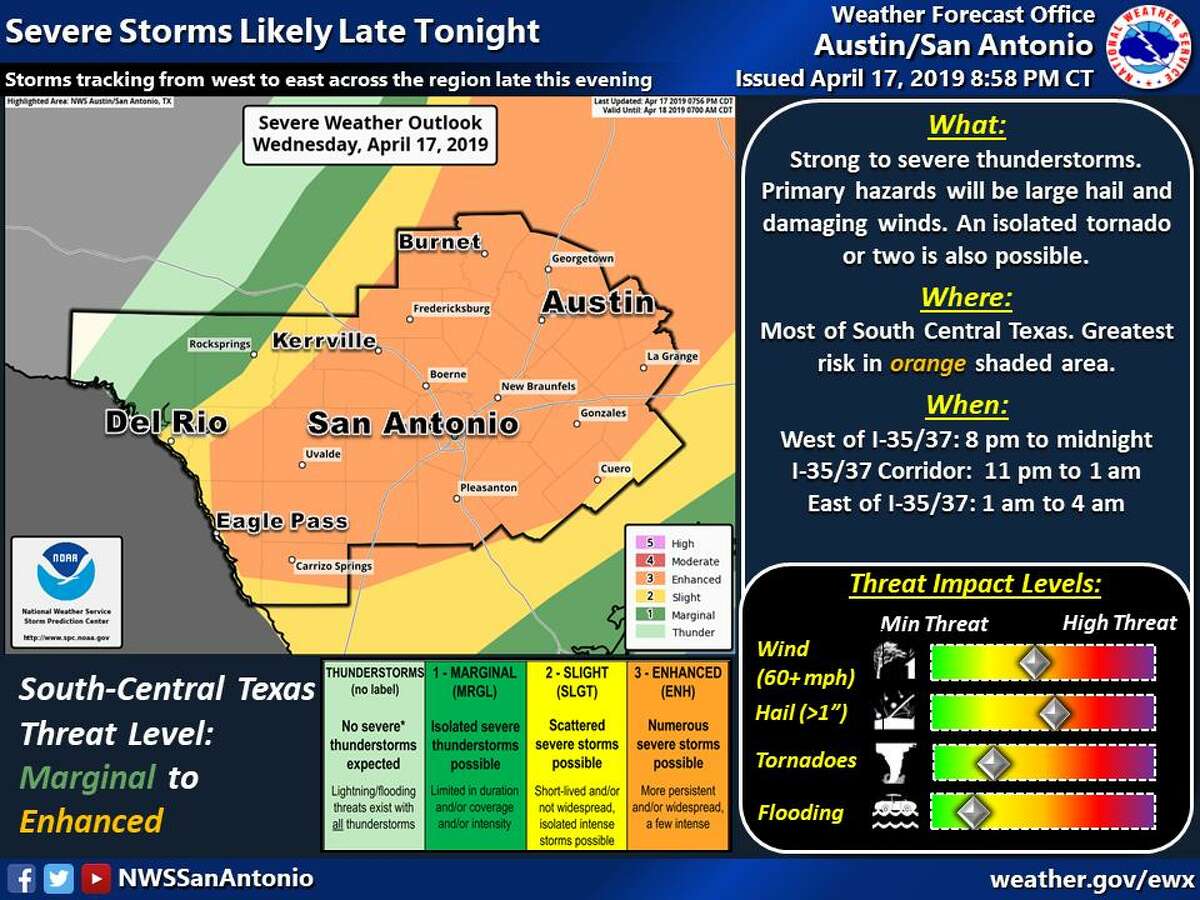 NWS San Antonio now at enhanced risk of severe storm bringing large
