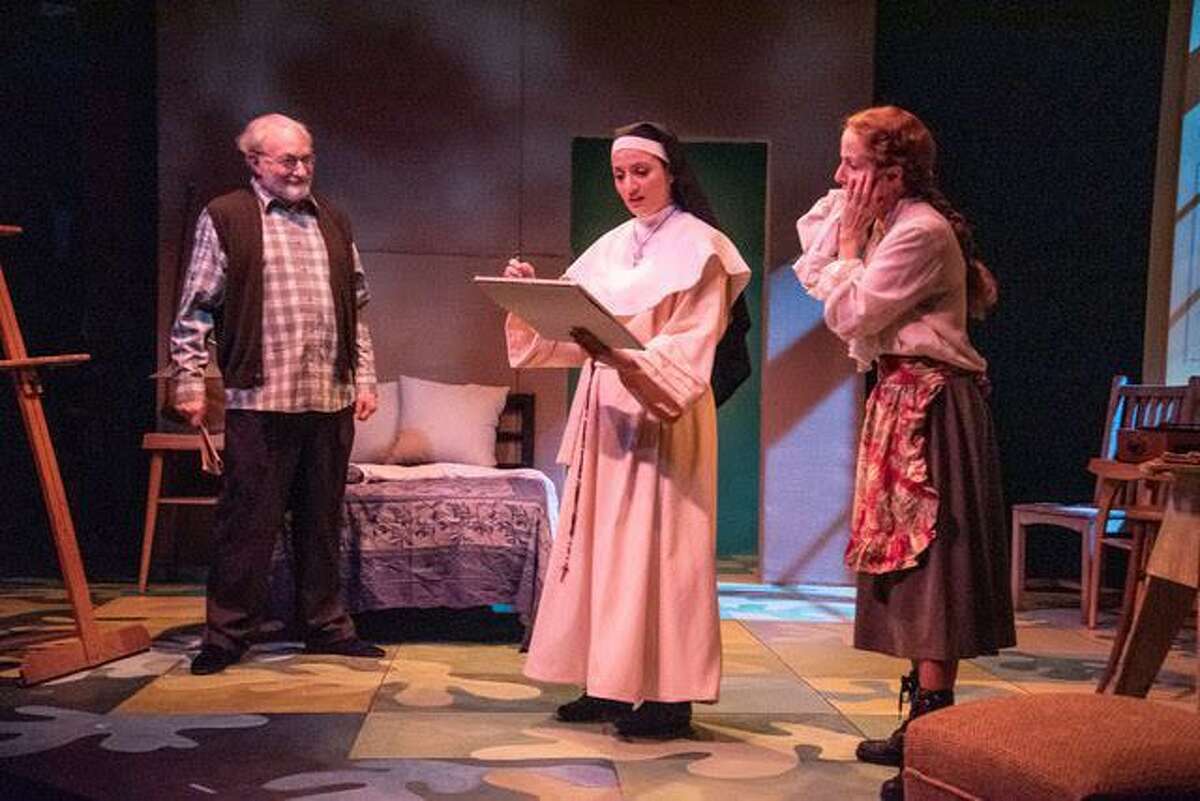 Tim Jerome as Henri Matisse and Dominique Salerno as Monique Bourgeois/Sister Jacques-Marie appear in the play “The Color of Light” at the Schoolhouse Theater in North Salem, N.Y.