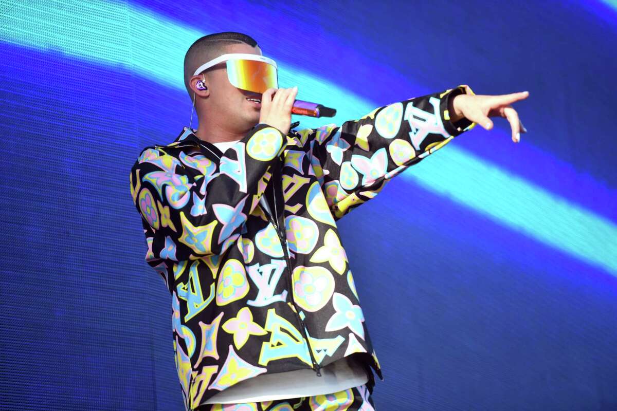 Singer Bad Bunny performs onstage during Weekend 1, Day 3 of the Coachella Valley Music and Arts Festival on April 14 in Indio, Calif. Tickets go on sale April 19 at 10 a.m. for the singer’s concert at Bridgeport’s Webster Bank Arena Oct. 26.