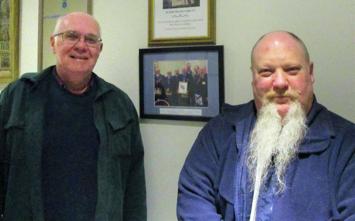 Past Master Phillip Birkett and Past Master and current Chaplain Mark Dzurnak.