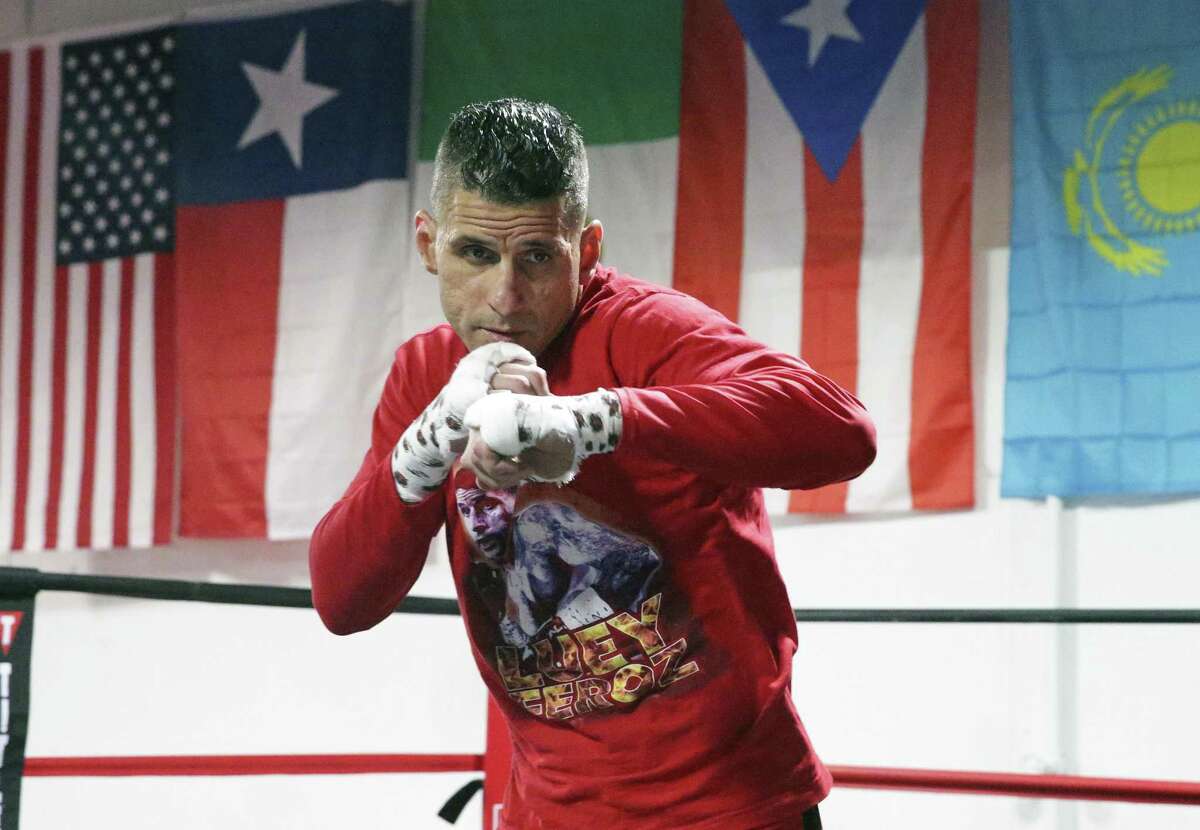 Luis Villarreal works out at his training gym on Bandera Road on April 17, 2019.