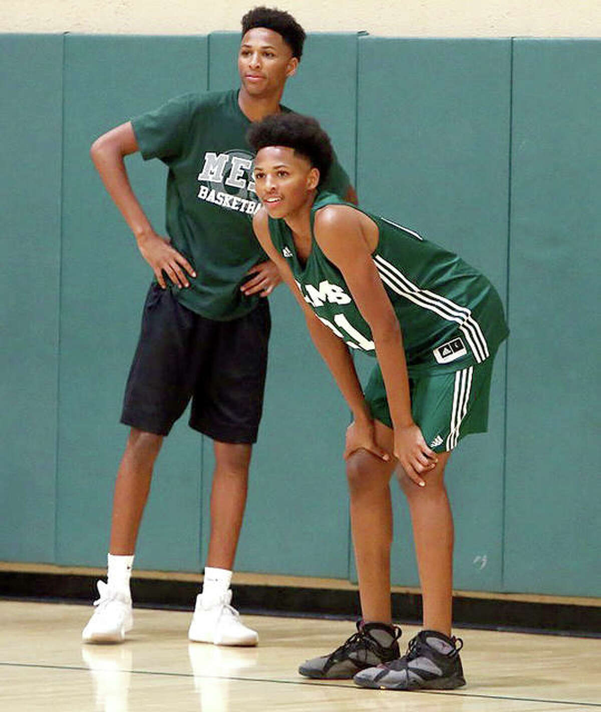 Twins Shamar (left) and Lamar Wright during a summer, 2017 basketball practice during their days at Murrieta Mesa High School in Murrieta, Calif.