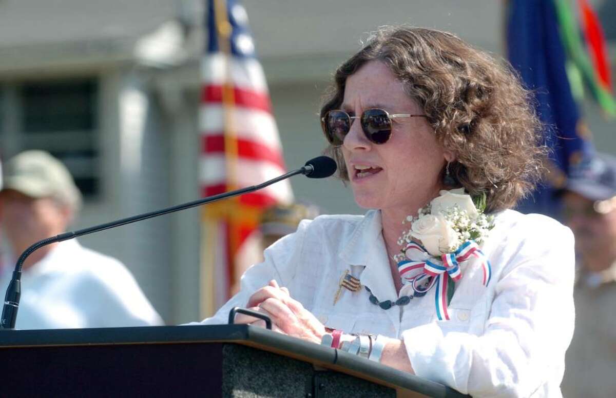 Guest speaker Kathy Shemeley speaks at the Korean War ceremony at the Danbury War Memorial July 27, 2010.