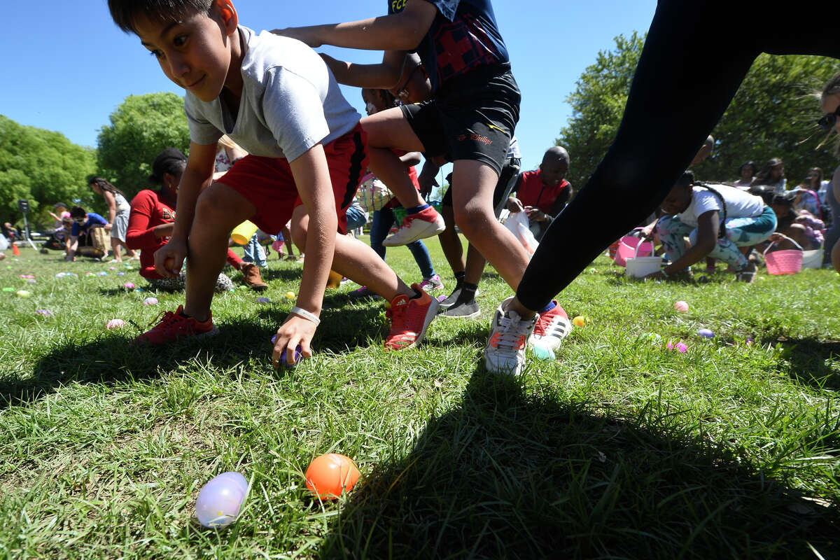 Children rush to collect eggs during the Easter Eggstravaganza hosted by First Christian Church in this Reporter-Telegram file photo.