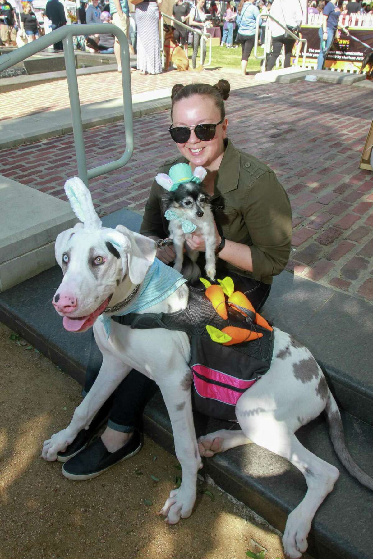 Kristina Morgan with her Great Dane, Domino, and Chihuahua, Charlie, at Puppies for Breakfast, which celebrated 8 years as the largest dog festival in Houston.