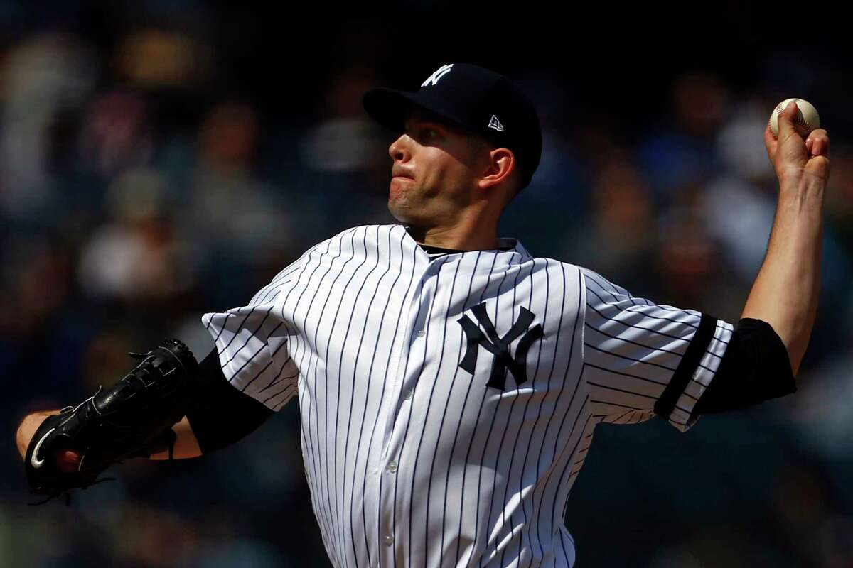 New York Yankees pitcher James Paxton delivers a pitch during the seventh inning of a baseball game against the Kansas City Royals on Sunday, April 21, 2019, in New York. (AP Photo/Adam Hunger)