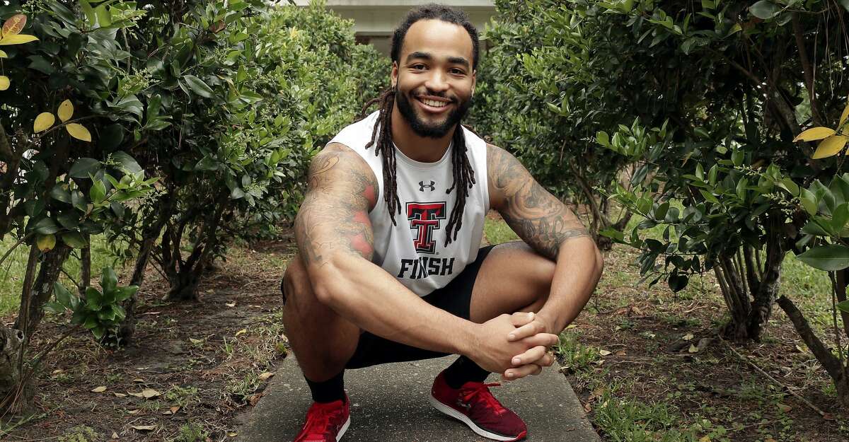 Dakota Allen, NFL prospect, at his home Friday, Apr. 5, 2019 in Humble, TX. Allen played for Summer Creek and Texas Tech, but had a brush with the law. He's gotten a second chance and is now on the straight and narrow.