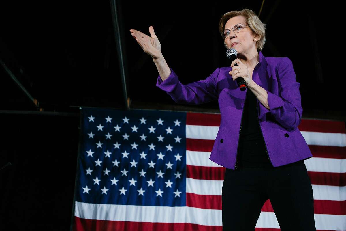 FILE-- Sen. Elizabeth Warren (D-Mass.), a Democratic presidential hopeful, holds a rally in the New York neighborhood of Long Island City, March 8, 2019. Warren, who has structured her presidential campaign around a steady unveiling of disruptive policy ideas, on April 22 proposed her biggest one yet: a $1.25 trillion plan to reshape higher education by canceling most student loan debt and eliminating tuition at every public college. (Gabriela Bhaskar/The New York Times)