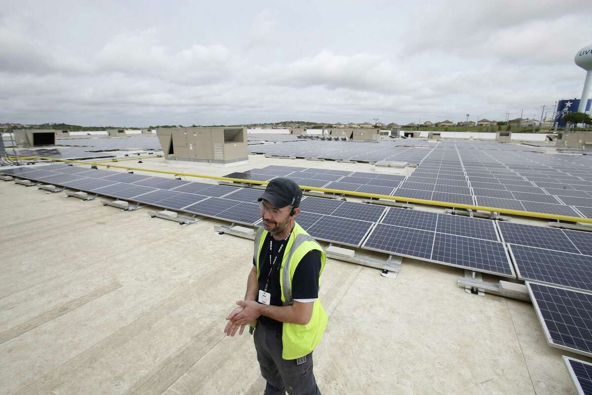 Brian Jeannette, facility leader with Ikea in Live Oak, gives safety instructions before a tour of the store’s solar panel array on April 22, 2019. The system contains 4,986 solar panels that cover 245,000 square feet. The 1.72-megawatt system can generate enough electricity to power 280 homes.
