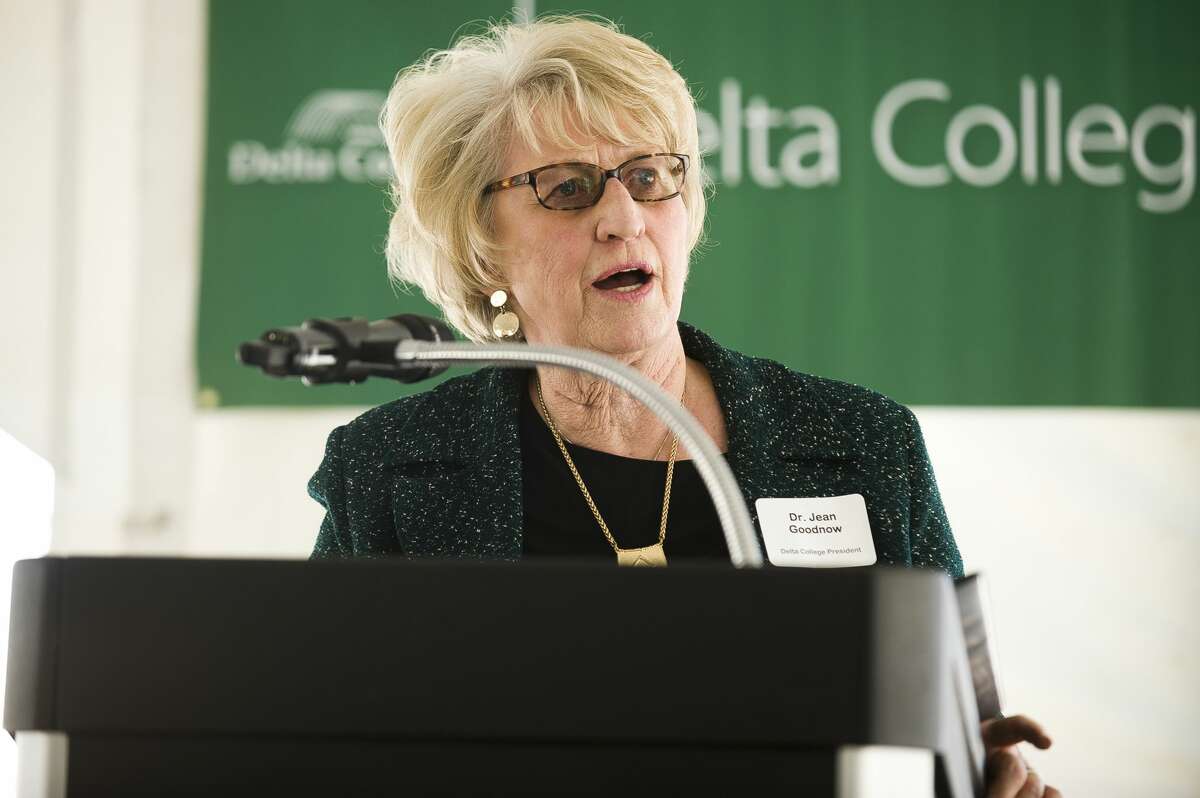 FILE — Delta College President Dr. Jean Goodnow speaks during a groundbreaking ceremony for Delta's Midland campus on Monday, April 22, 2019 at 419 E. Ellsworth Street in Midland. (Katy Kildee/kkildee@mdn.net)