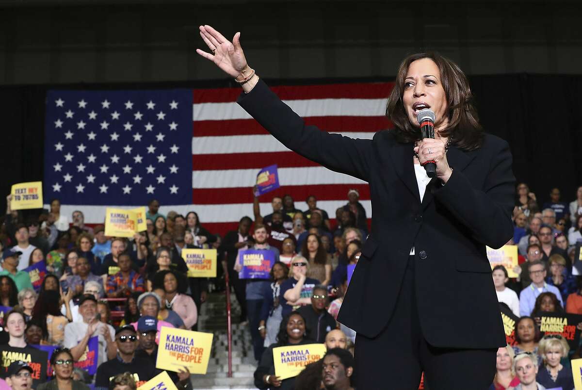 U.S. Senator Kamala D. Harris, D-California, addresses supporters while holding a campaign rally at Morehouse College on Sunday, March 24, 2019, in Atlanta. The Democratic candidate for president is at least the fifth presidential candidate to visit Georgia in the 2020 cycle. (Curtis Compton/Atlanta Journal-Constitution via AP)