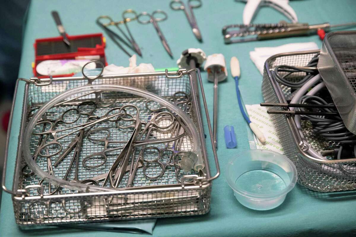Surgical instruments lay on a table during a surgery carried out with a da Vinci Xi robotic surgical system at the Robert-Debre Hospital in Paris, on April 5, 2019. - Despite debates over the added value relative to their cost, surgical robots are on the rise. In the past 20 years the pioneer and world leader in the sector US group Intuitive Surgical has already installed more than 4,800 robots of its da Vinci range in the world, including 144 in France. Its robots have already been involved in more than 6 million surgical procedures worldwide, including one million just last year, a clear sign of the sharp acceleration of demand. (Photo by Thomas SAMSON / AFP)THOMAS SAMSON/AFP/Getty Images