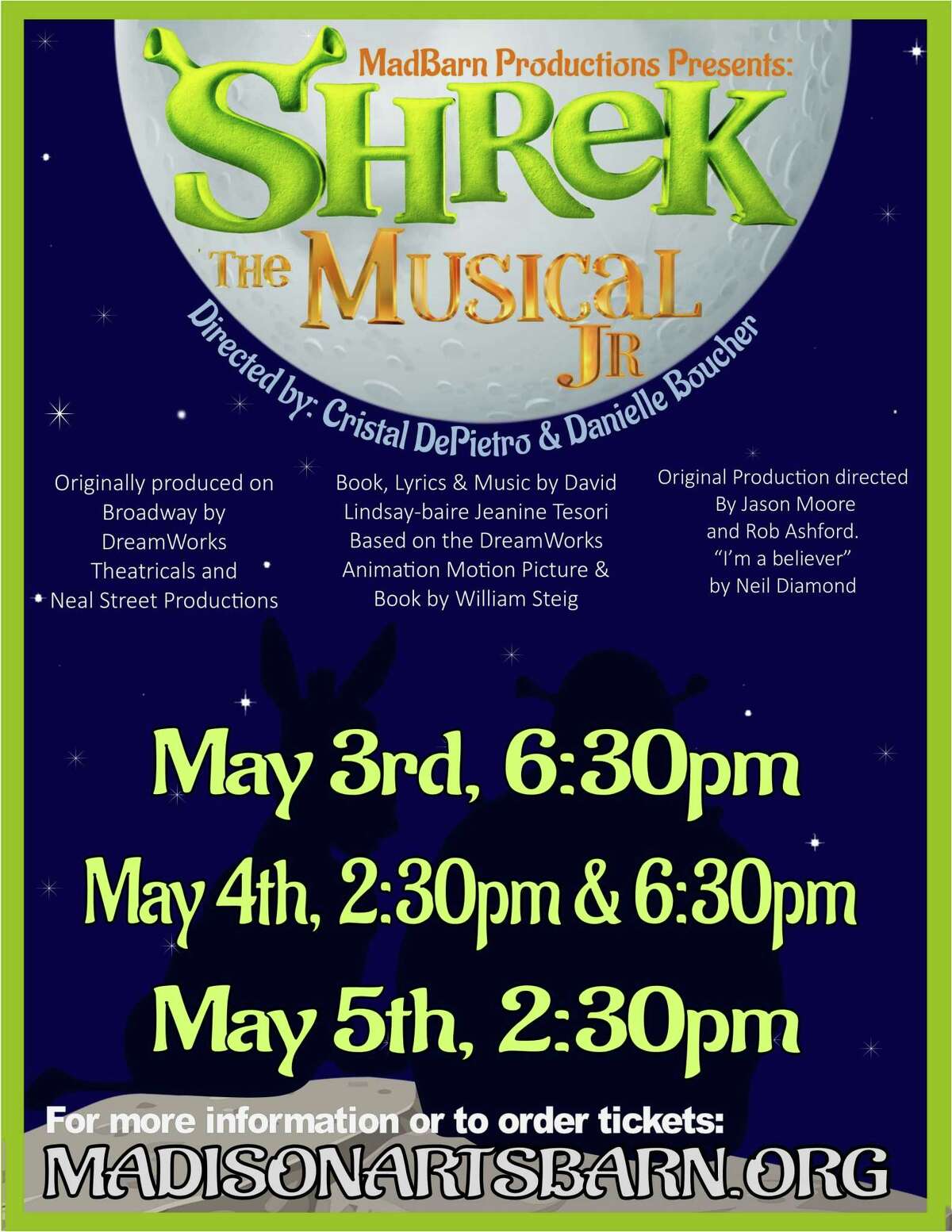 Madison Arts Barn will stage "Shrek the Musical Jr." May 3-5, 2019, featuring local young people in the cast.