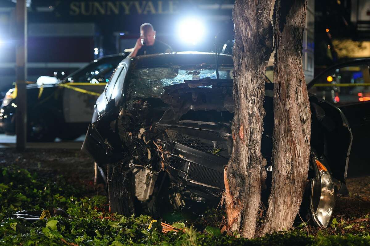 Police investigate the scene of car crash on El Camino Real and Sunnyvale Saratoga Roads in Sunnyvale, which police say struck several pedestrians April 23, 2019.