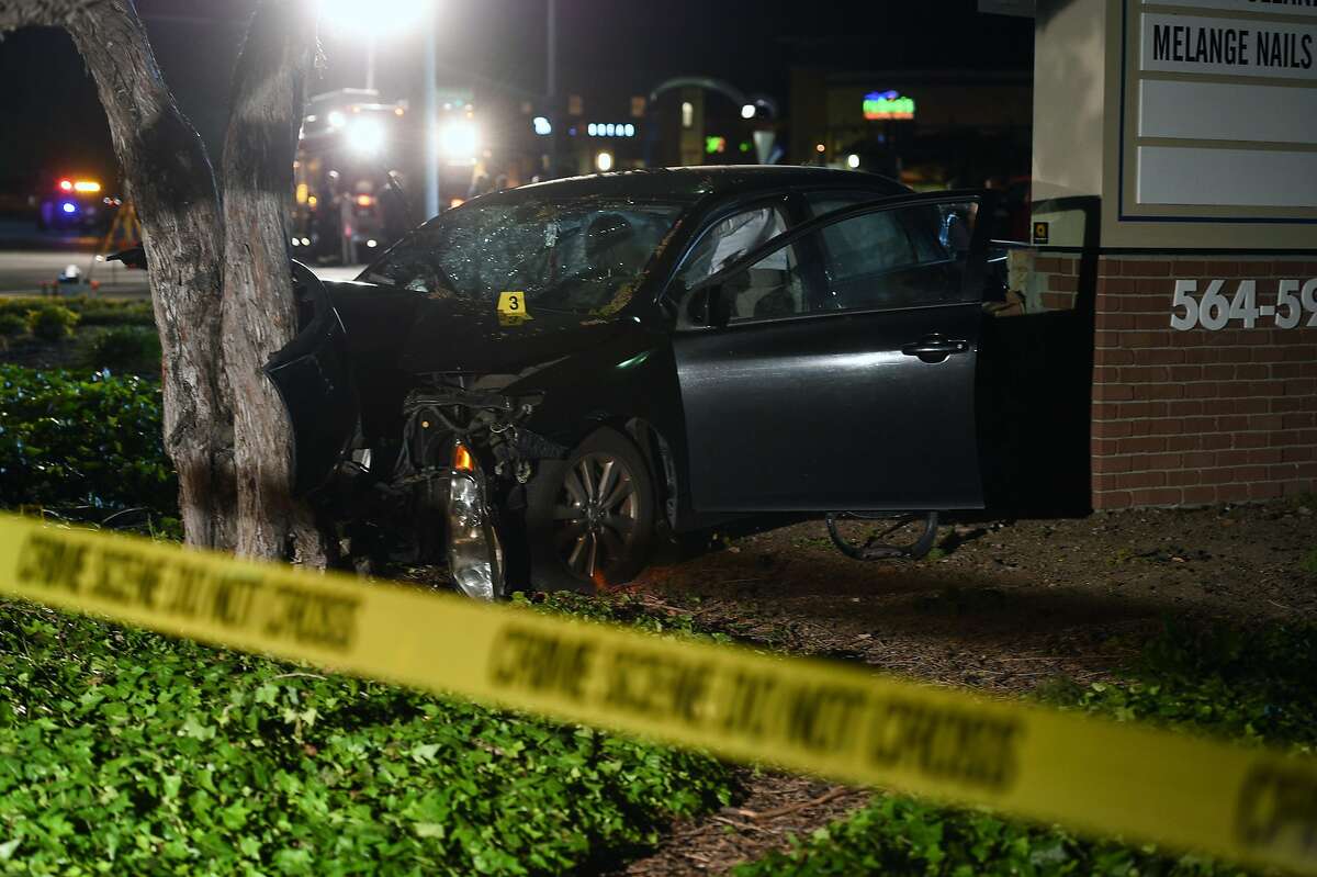 Police investigate the scene of car crash on El Camino Real and Sunnyvale Saratoga Roads in Sunnyvale, which police say struck several pedestrians on April 23, 2019.