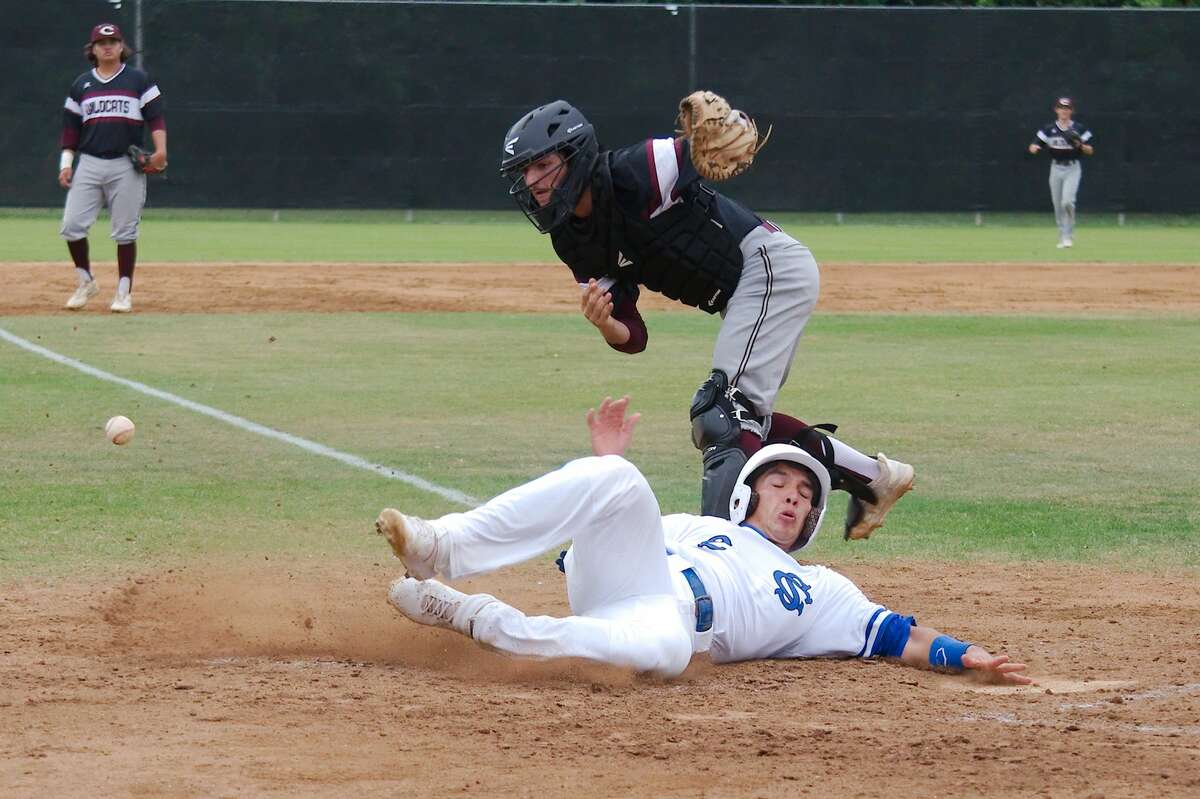 Clear Springs' Michael Cervantes (2) slips past Clear Creek's Andrew Cardi (10) Tuesday, Apr. 23 at Clear Springs High School.