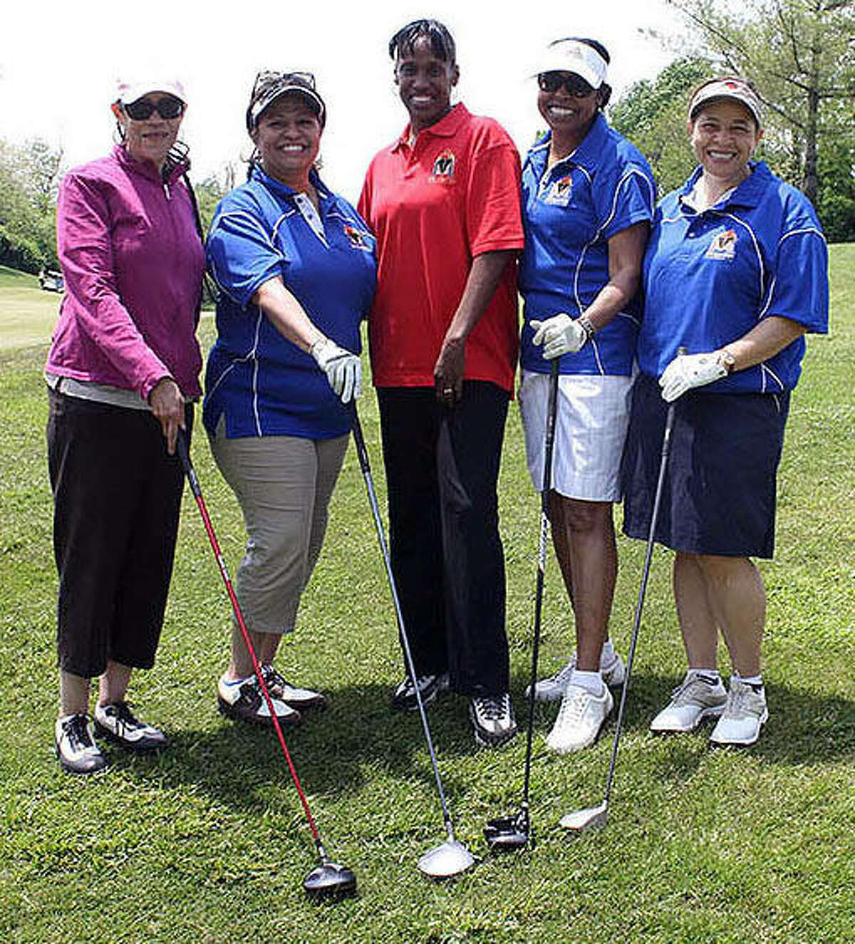 From left to right are Mona Smith, Alisa Warren, Jackie Joyner-Kersee, Myrtle Dickson and Michelle Sherod.