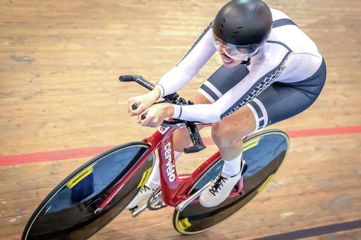 Liz Heller competes in the 2018 UCI Masters World Championships in Los Angeles. Heller, a world-class cyclist, is a full-time attorney and a partner at Goldenberg Heller & Antognoli, P.C. in Edwardsville.