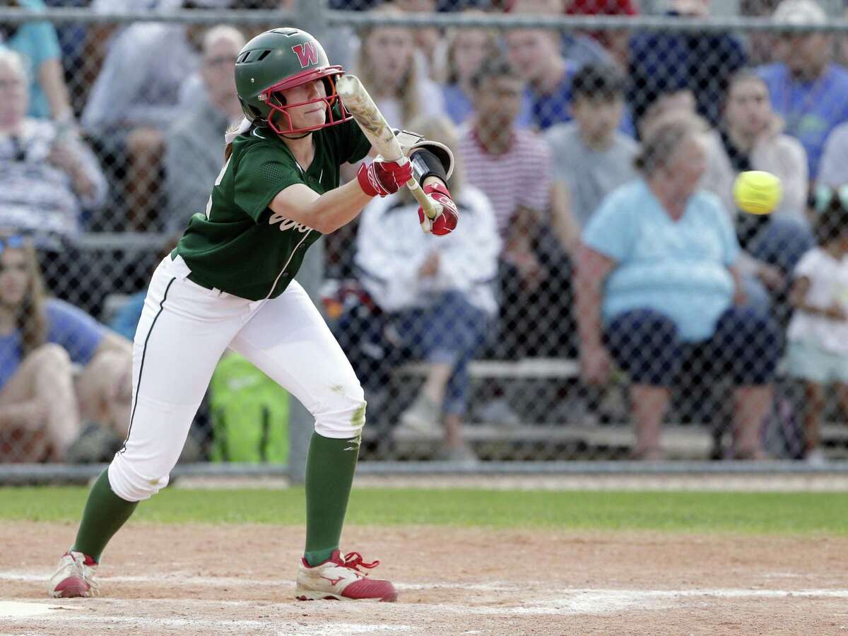 In this file photo, The Woodlands Skylar Stockton reaches for a bunt during the fourth inning of their District 15-6A softball game against Klein Collins Tuesday, Apr. 16, 2019 at Klein Collins high school in Spring, TX.