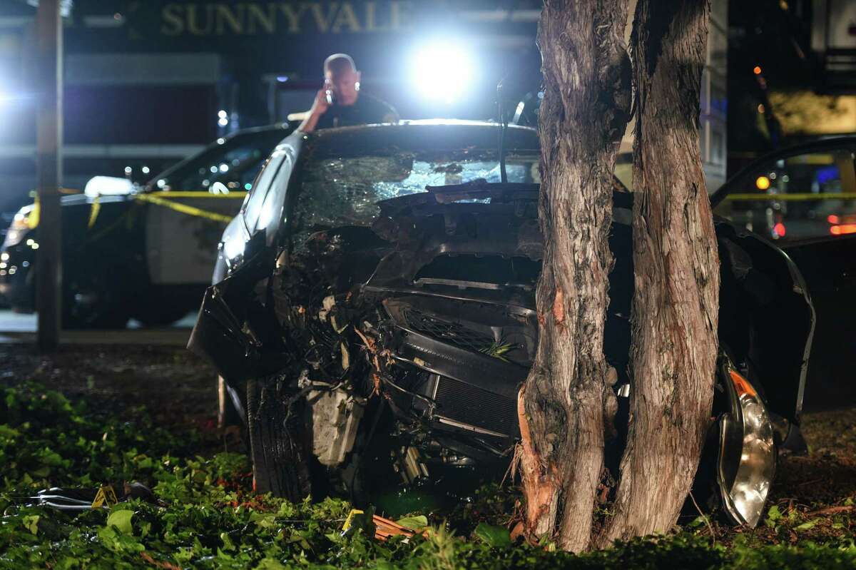Police investigate the scene of car crash on El Camino Real and Sunnyvale Saratoga Roads in Sunnyvale, which police say struck several pedestrians April 23, 2019.