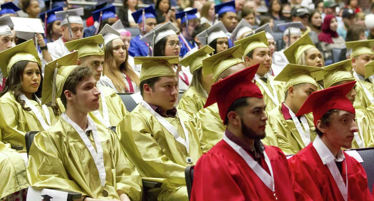 Conroe ISD was ranked as the second most productive school district in Texas by the Education Resource Group. Here, seniors from high school around Conroe ISD listen during the district's mid-year graduation at College Park High School, Monday, Dec. 17, 2018, in The Woodlands.