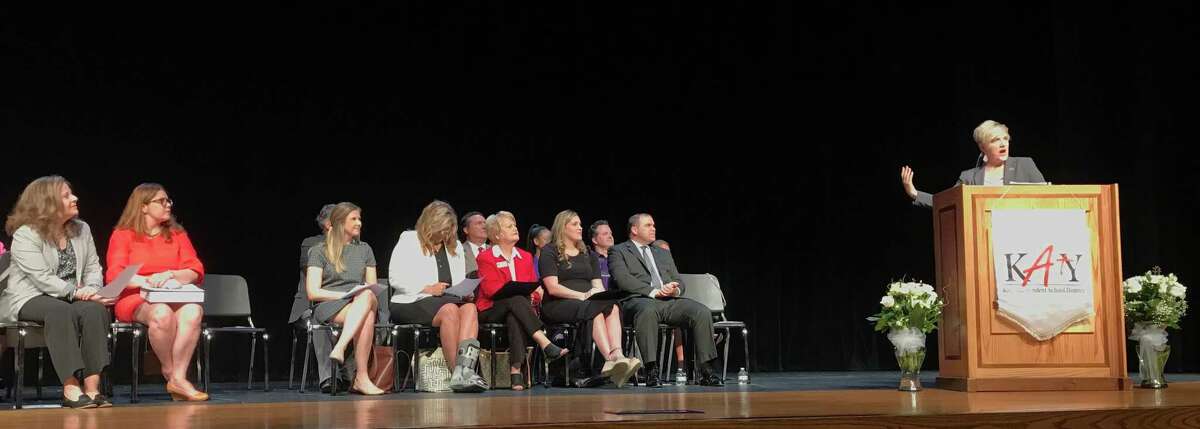 Katy ISD Board President Courtney Doyle made the announcement at an morning award ceremony Thursday, April 25, 2019, that Katy Independent School District has been named by The College Board the Advanced Placement Large District of the Year.
