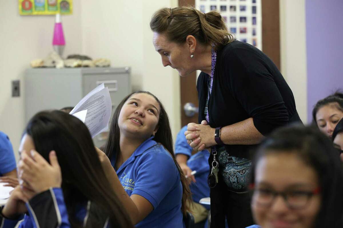 In this 2017 file photo, Melany Nava, 13, asks a question as eighth-grade teacher Amy Rethman goes over an exam during a science class at IDEA Monterrey Park on San Antonio’s west side. IDEA Public Schools received a $116 million grant from the U.S. Department of Education that will allow it to expand.