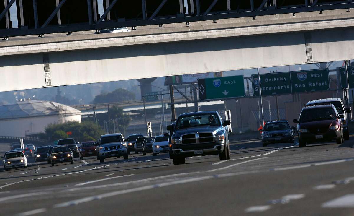 Traffic heading westbound before the toll booth on the MacArthur Maze in Oakland, Calif., on Friday, November 23, 2012.