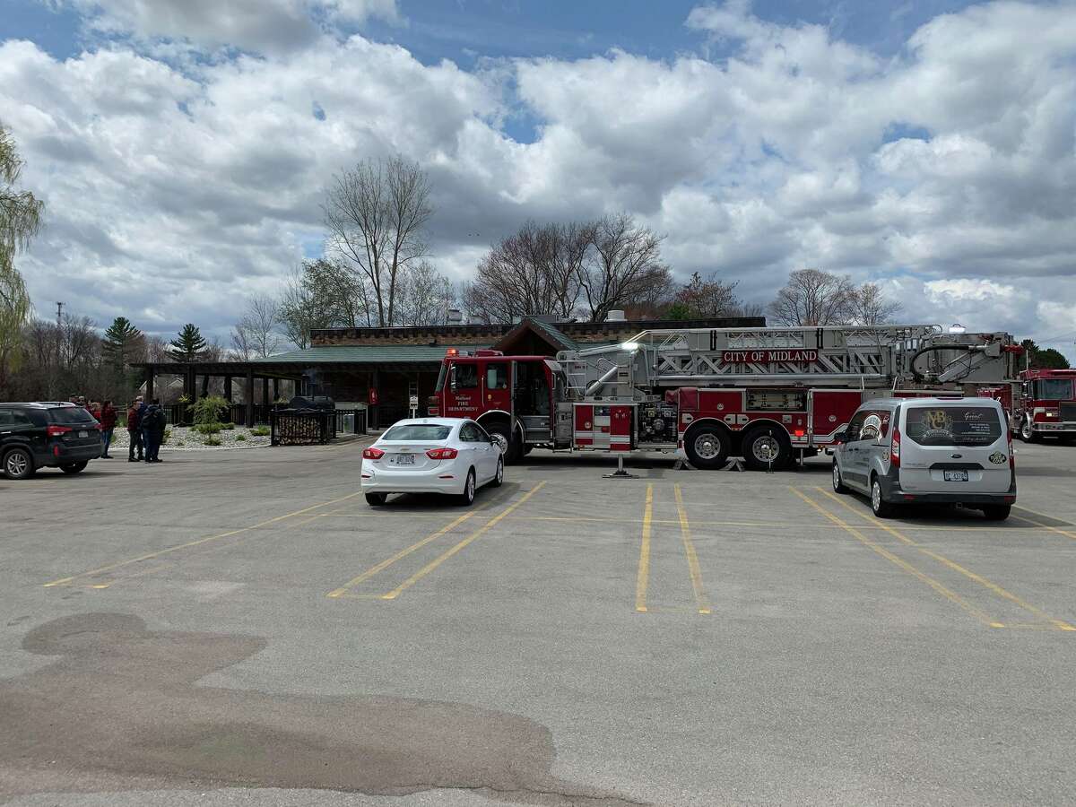 Fire teams from the Midland Fire Department respond to a possible electrical fire at Midland Brewing Company on April 25, 2019.