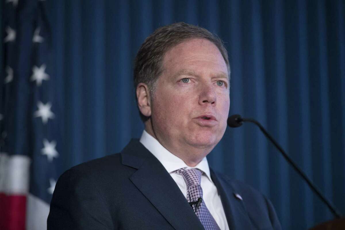 Geoffrey S. Berman, U.S. Attorney for the Southern District of New York, speaks during a news conference announcing charges against Rochester Drug Co-Operative Laurence Doud III, Tuesday, April 23, 2019, in New York. Prosecutors allege Doud ignored red flags to turn his drug distributor into a supplier of last resort as the opioid crisis raged. (AP Photo/Mary Altaffer)