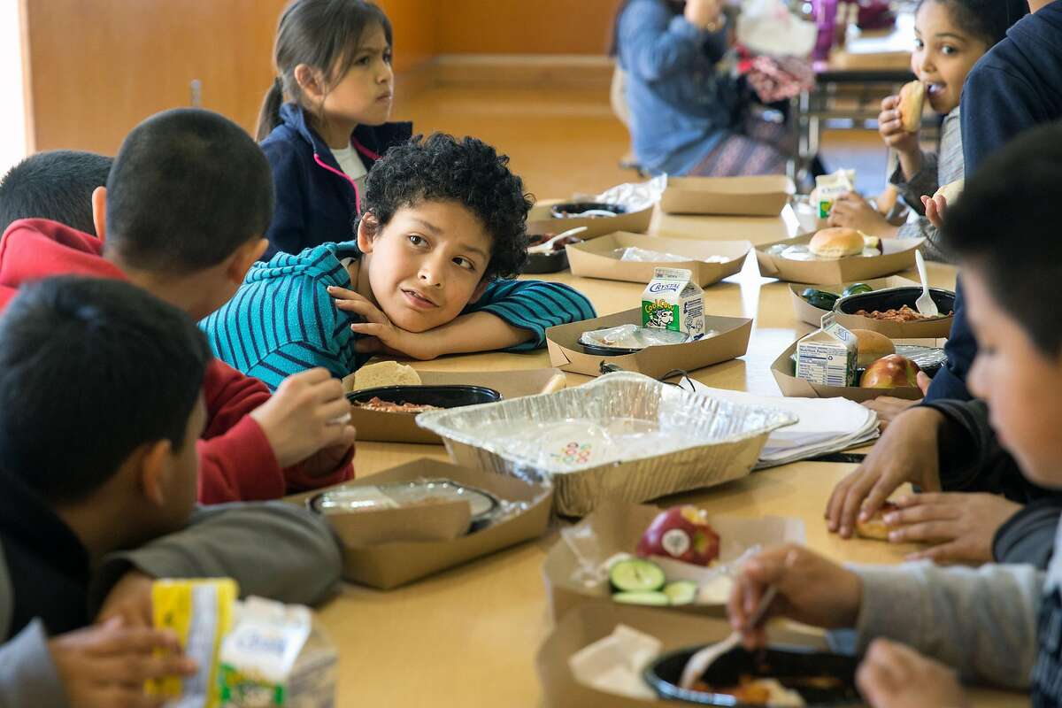 Students are having lunch at the Tenderloin Community School on Thursday, April 25, 2019. San Francisco, Calif.