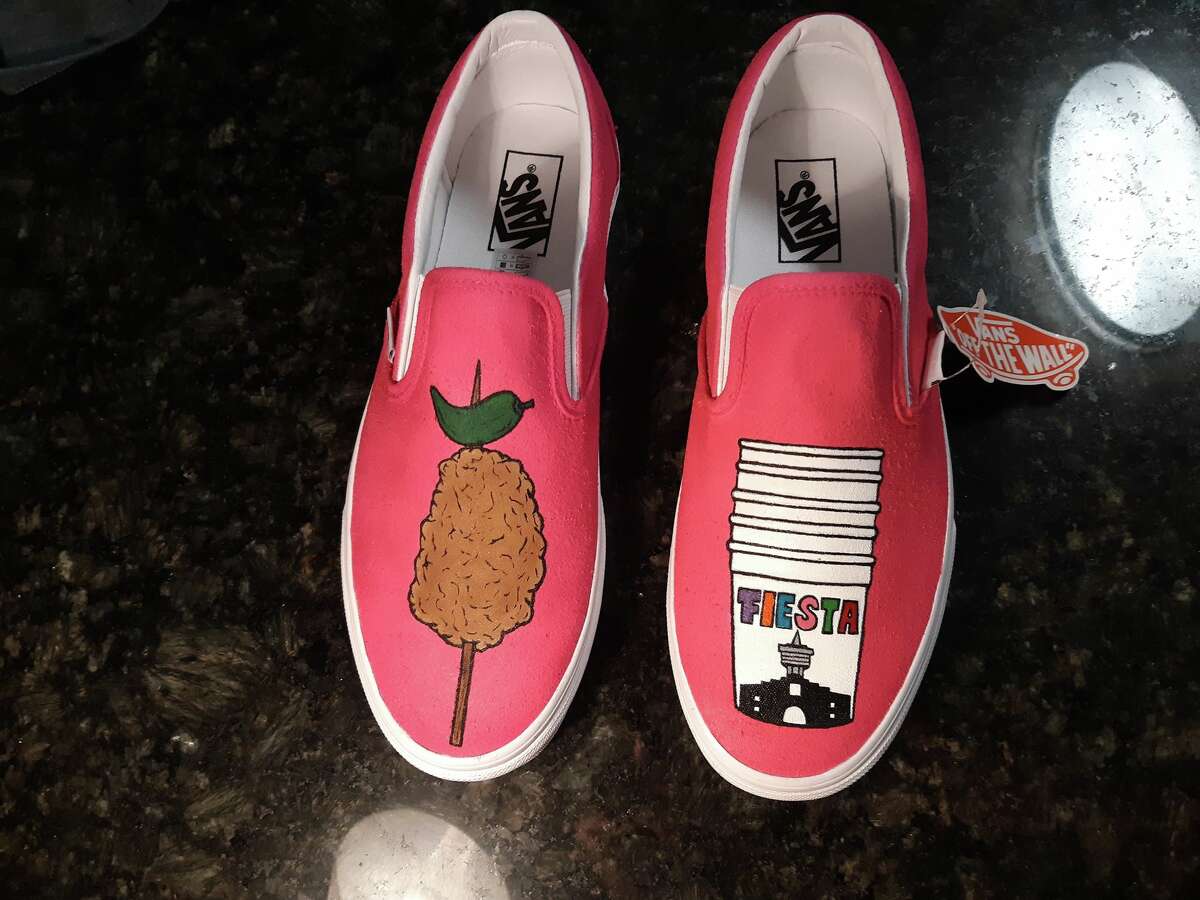 Juan Garcia, of J3 Customs, created art on a pair of Vans slip-on shoes featuring the two favorites. The shoes were made for returning customer Jorge Bernal, who also commissioned Garcia to create the popular Selena design.