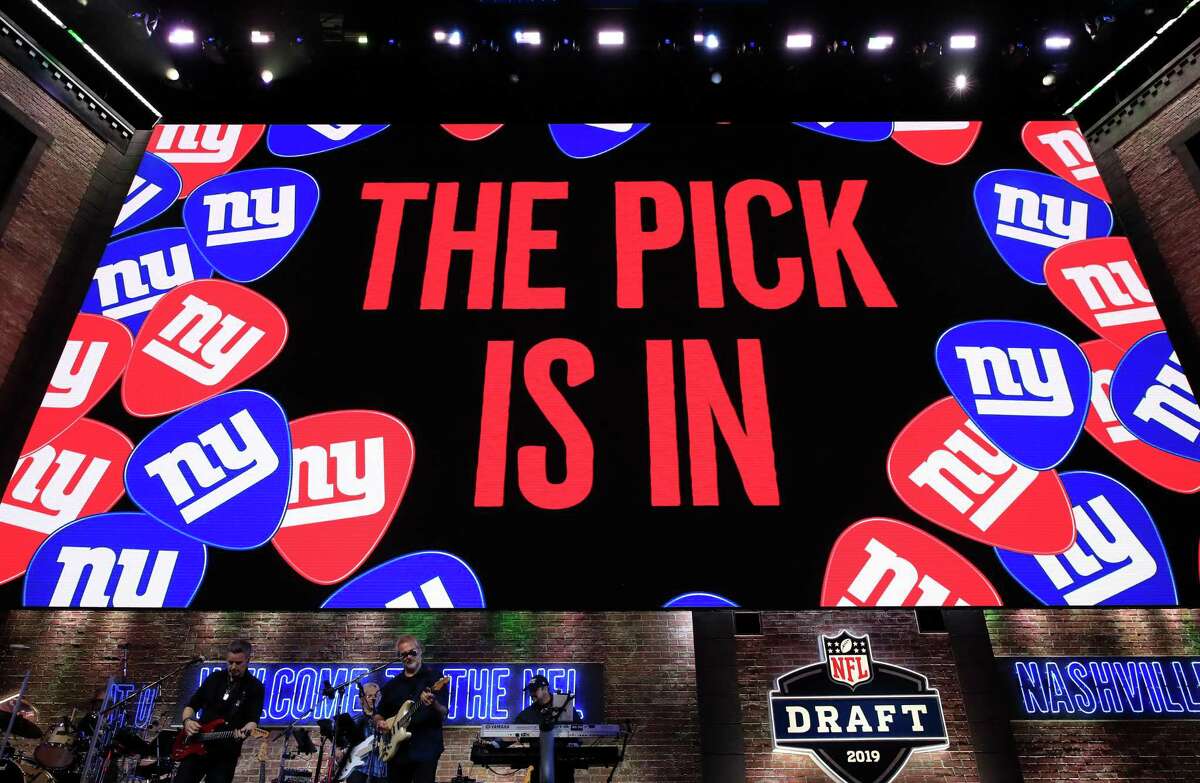 A general view of a video board as the New York Giants pick is announced during the first round of the NFL draft on Thursday in Nashville, Tenn.