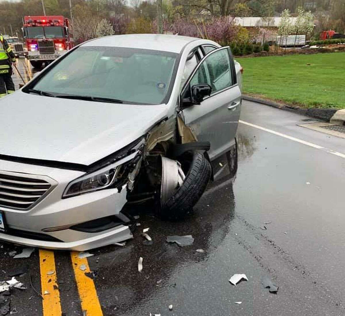 Trumbull, Conn., first responders handle a two-vehicle crash on April 26, 2019.